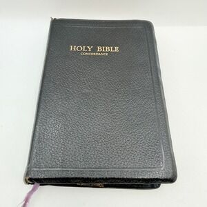 Vintage 1966 World Publishing Holy Bible KJV Red Letter Genuine Leather Black